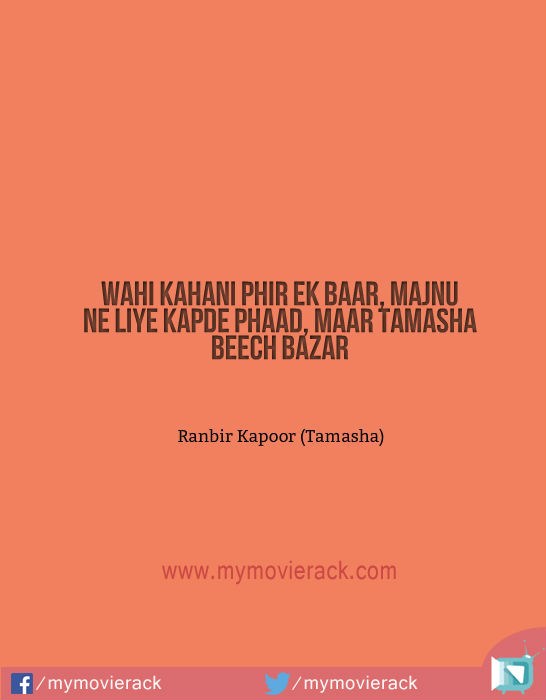 Wahi kahani phir ek baar, Majnu ne liye kapde phaad, maar tamasha beech bazar #quote #RanbirKapoor