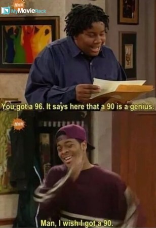 Kenan: You got a 96. It says here that 90 is a genius.
Kel: Man, I wish I got 90. #quote