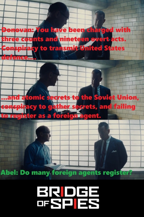 Donovan: You have been charged with three counts and nineteen overt acts. Conspiracy to transmit