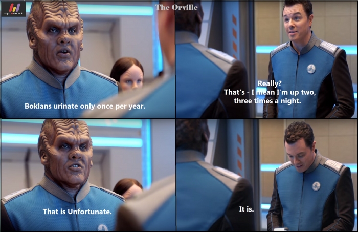 #TheOrville
"Boklans urinate only once per year."
"Really? That's - I mean I'm up two, three times a