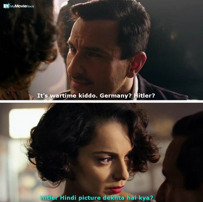 Rusi: It's wartime kiddo. Germany? Hitler?
Julia: Hitler Hindi picture dekhta hai kya? #quote