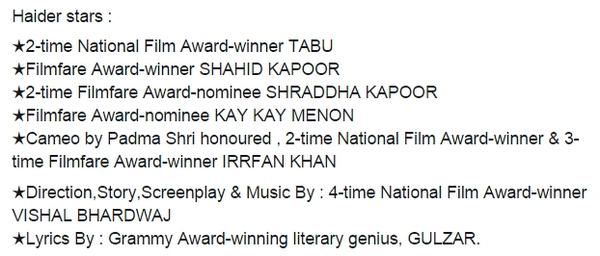 Too Much Talent In One Film! Cast Of @Haider - The Masterpiece.