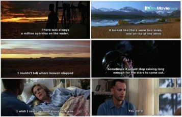 Forrest:There was always a million sparkles on the water.  It looked like there were two skies one