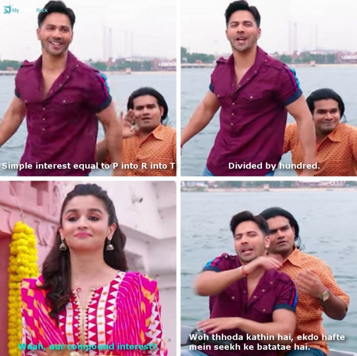 Badri: Simple interest equal to P into R into T, divided by hundred.
Vaidehi: Waah, aur compund