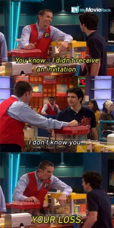 Crazy Steve:You know, I didn't receive an invitation. 
Thornton: I don't know you. 
Crazy Steve: