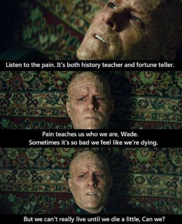 Listen to the pain. It's both history teacher and fortune teller. Pain teaches us who we are, Wade.