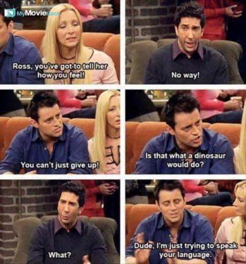 Phoebe: Ross, you&#039;ve got to tell her how you feel!
Ross: No way!
Joey: You can&#039;t just give up! Is